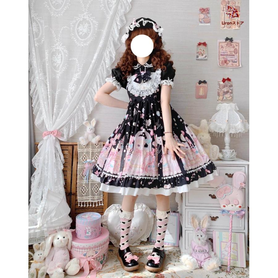 ロリータ ワンピース ゴスロリ ロリータ服 膝丈 ミドル丈 ジャンパー