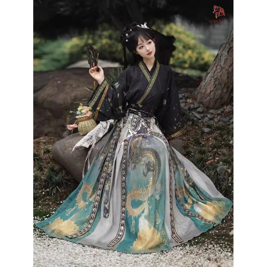 漢服 魏晋時代コスプレ衣装 龍 蝶柄プリント レディース コスチューム