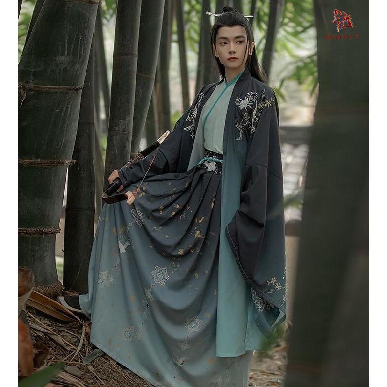 中華コスプレ衣装 羽織付き3点セット メンズ チャイナ服 漢服 暗色系