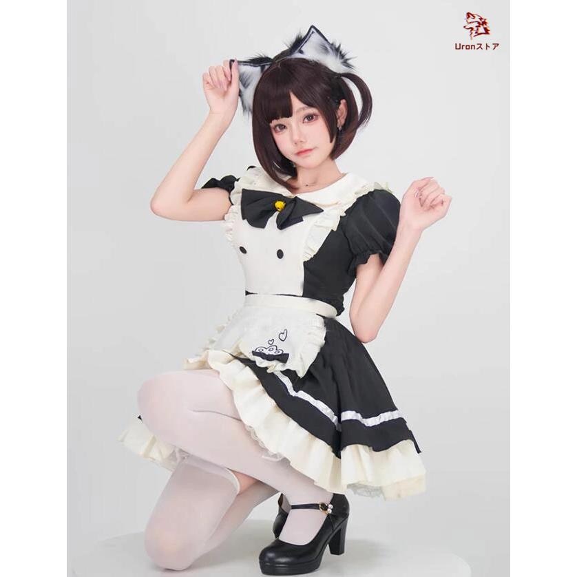 大人 メイド服 メイドコス 3点セット 半袖 膝丈 ショート丈 萌え萌え