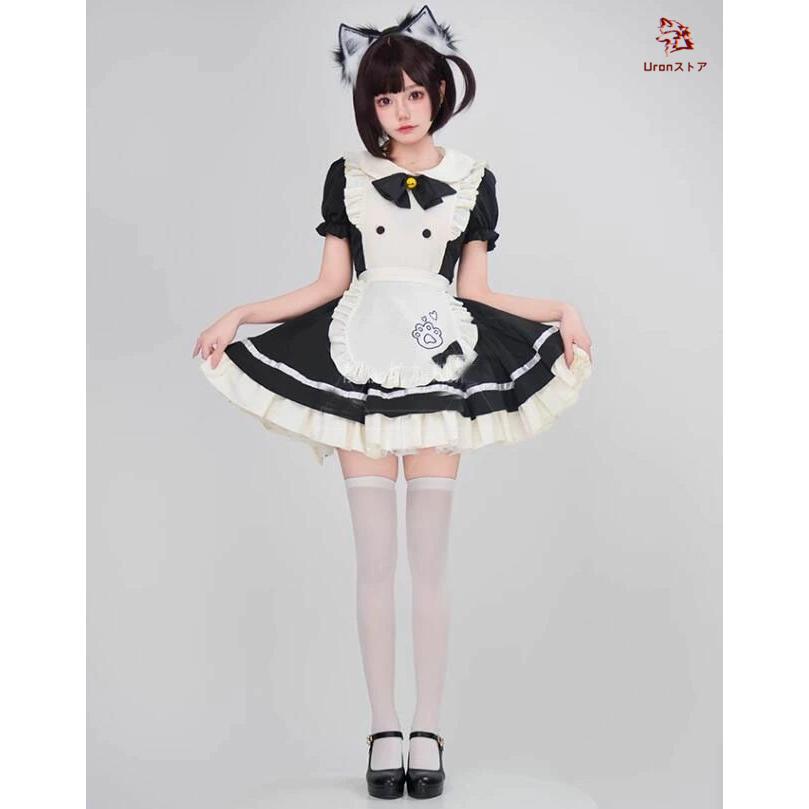 大人 メイド服 メイドコス 3点セット 半袖 膝丈 ショート丈 萌え萌え