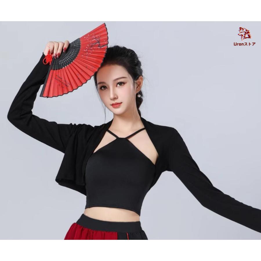 レディース古典舞踊ダンス衣装3点セット 黒＋赤 中華古典風 ジャズ
