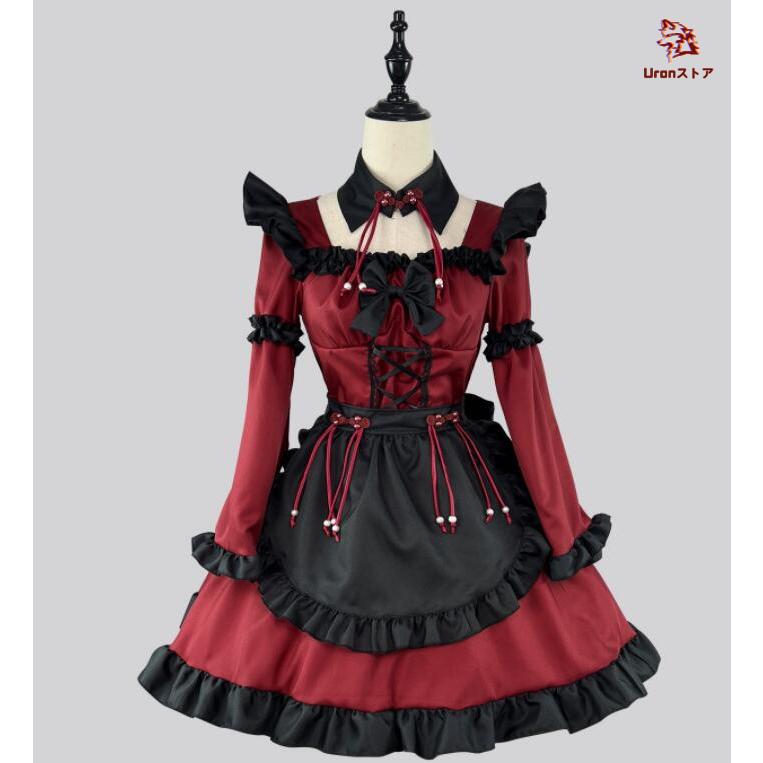 ゴシック調 メイド服 長袖 ゴスロリ コスチューム N45# 長袖 メイド服 レディース ゴスロリ＆ゴシック メイドコスチューム 膝