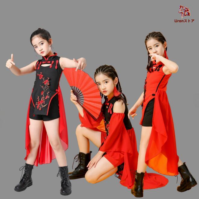 子供チャイナドレス 中国風ダンス衣装 キッズ 女の子 チャイナ服 中華舞台ステージ衣装 モデルショー ジャズ ヒップホップ ダンスウェア チャイナドレス ショー