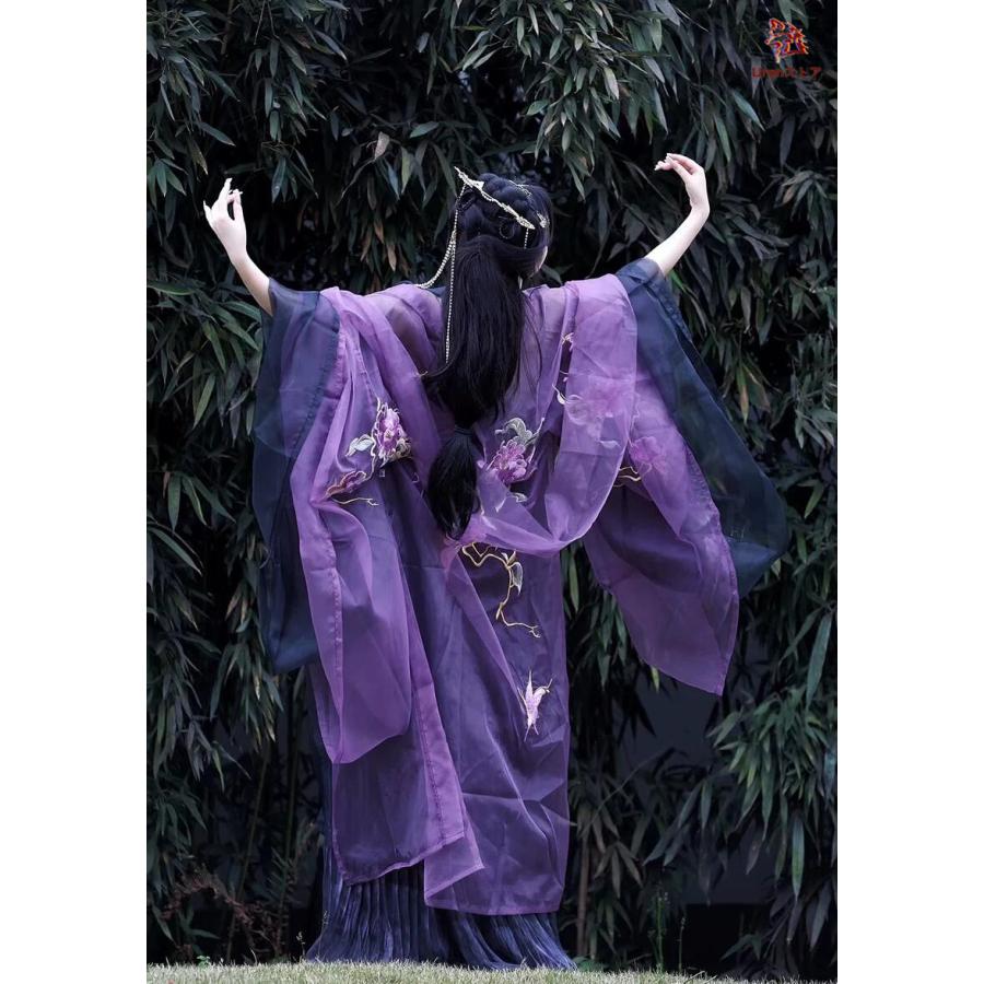 漢服4点セット 暗黒系 中華コスプレ衣装 紫と黒の振袖羽織 ストール