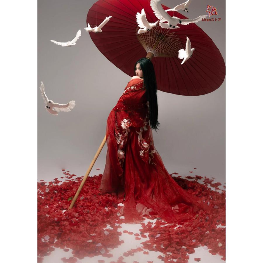 華やか漢服 中華コスプレ衣装 振り袖 引き裾 中国古代服装 九尾狐狸  