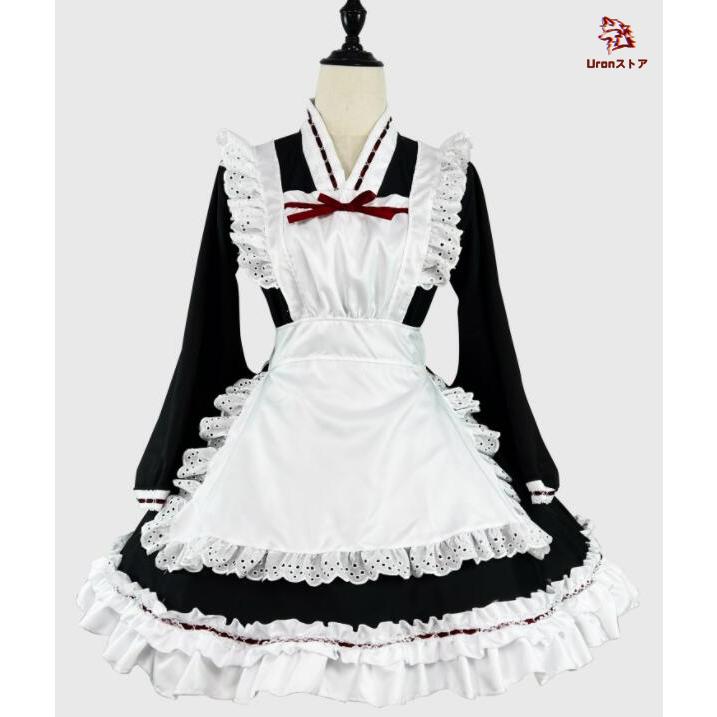 メイド服 改良 着物 和物ドレス 長袖 和風 メイドコス 膝丈 ショート丈
