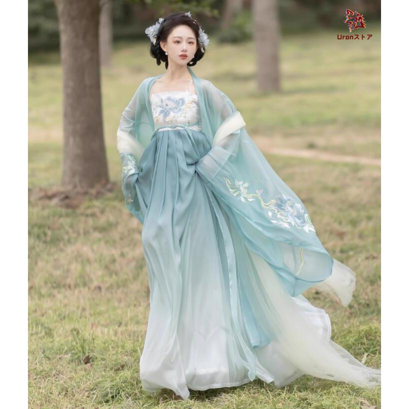漢服3点セット レディース 唐朝 中国古代服装 振袖羽織カバー付き
