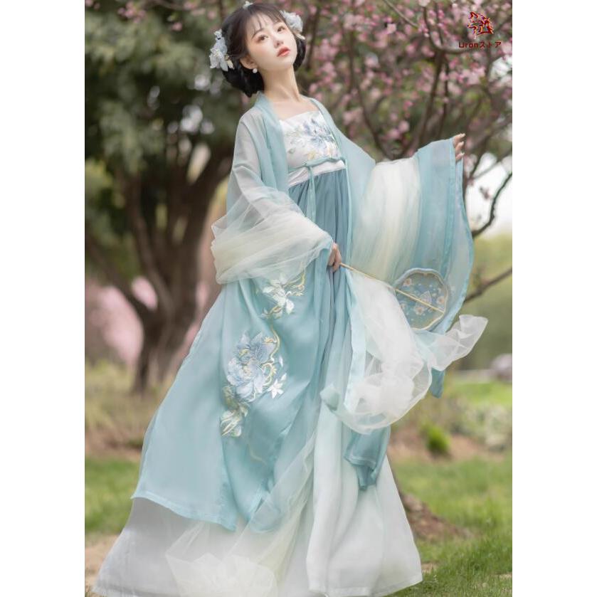 漢服3点セット レディース 唐朝 中国古代服装 振袖羽織カバー付き