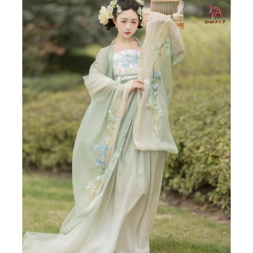 漢服3点セット レディース 唐朝 中国古代服装 振袖羽織カバー付き 