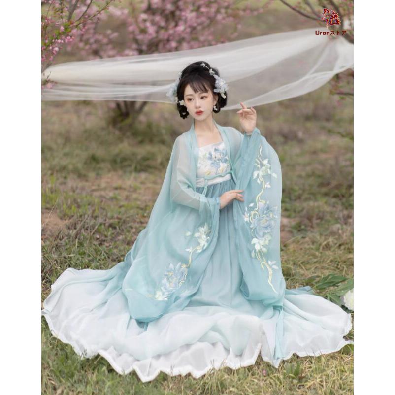 漢服3点セット レディース 唐朝 中国古代服装 振袖羽織カバー付き
