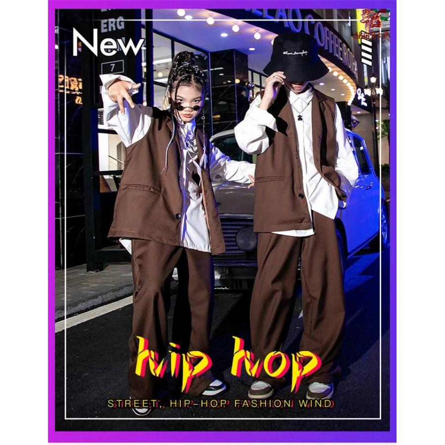 キッズダンス衣装 ベスト ブラウン スーツ ユニセックス ヒップホップ