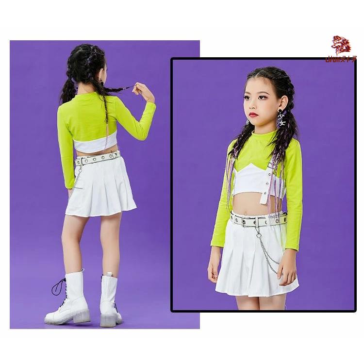 即納あり】キッズ チアガール 衣装 セットアップ 女の子 緑 トップス