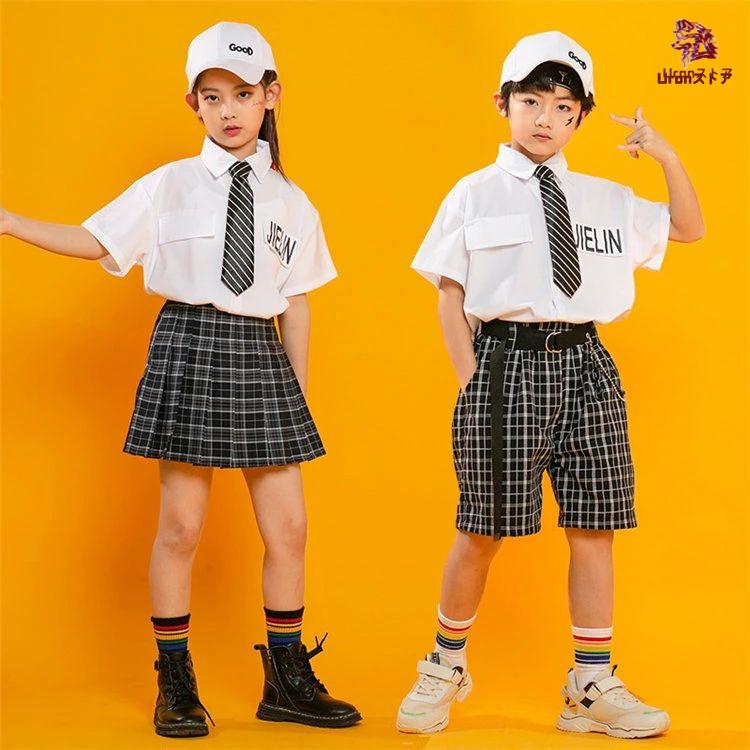 キッズダンス衣装 セットアップ チェック柄 上下セット パンツ