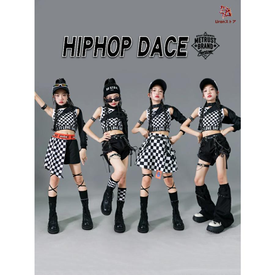 チェック柄 ダンス キッズ 女の子 黒白 Y2K へそ出し ダンス衣装