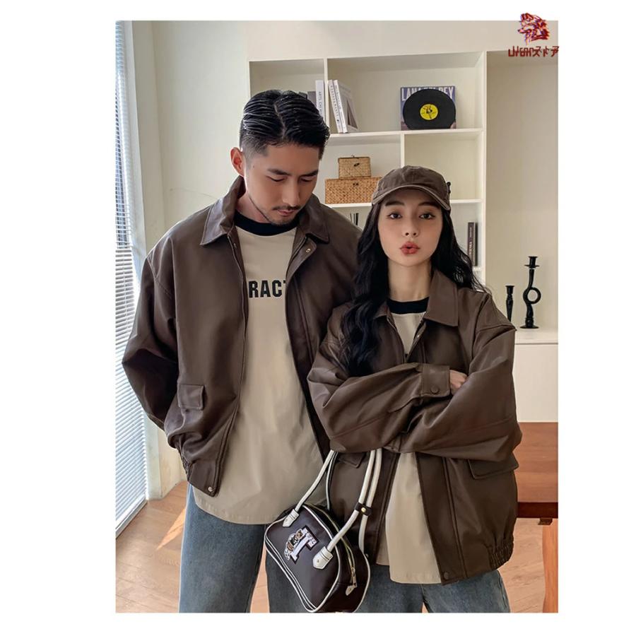親子 ペアルック ジャケット レザー 秋冬 家族お揃い 上着 ブラウン