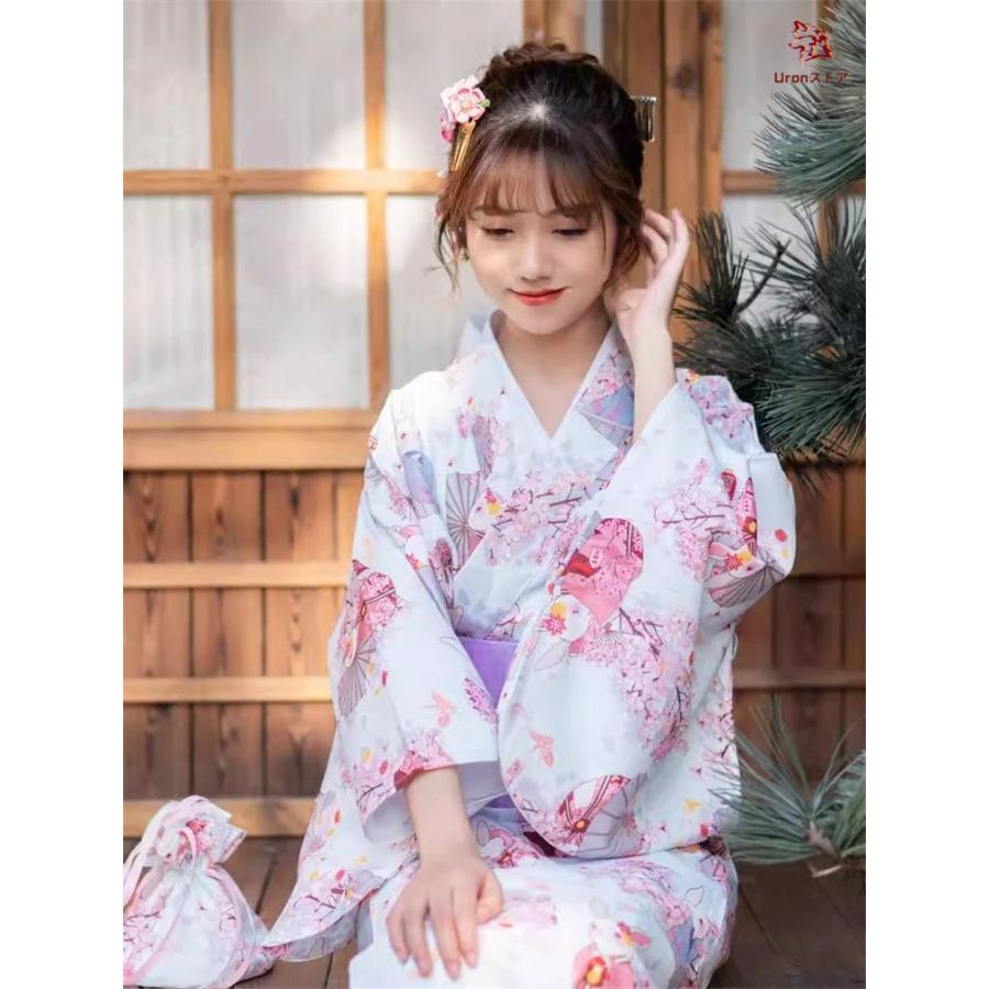 水色 ウサギ 浴衣 単品OR3点セット 着物 ブルー ピンク 桜 花柄 傘柄