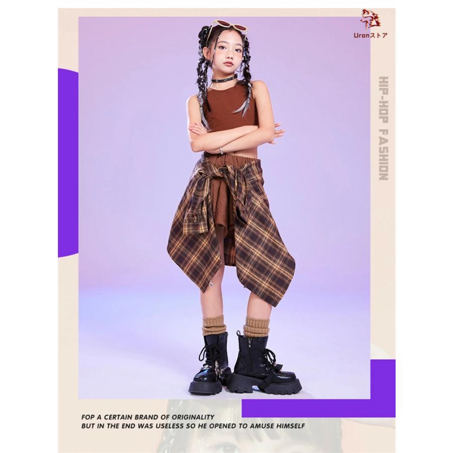 ブラウン キッズダンス ダンス衣装 ヒップホップ 女の子 タータン