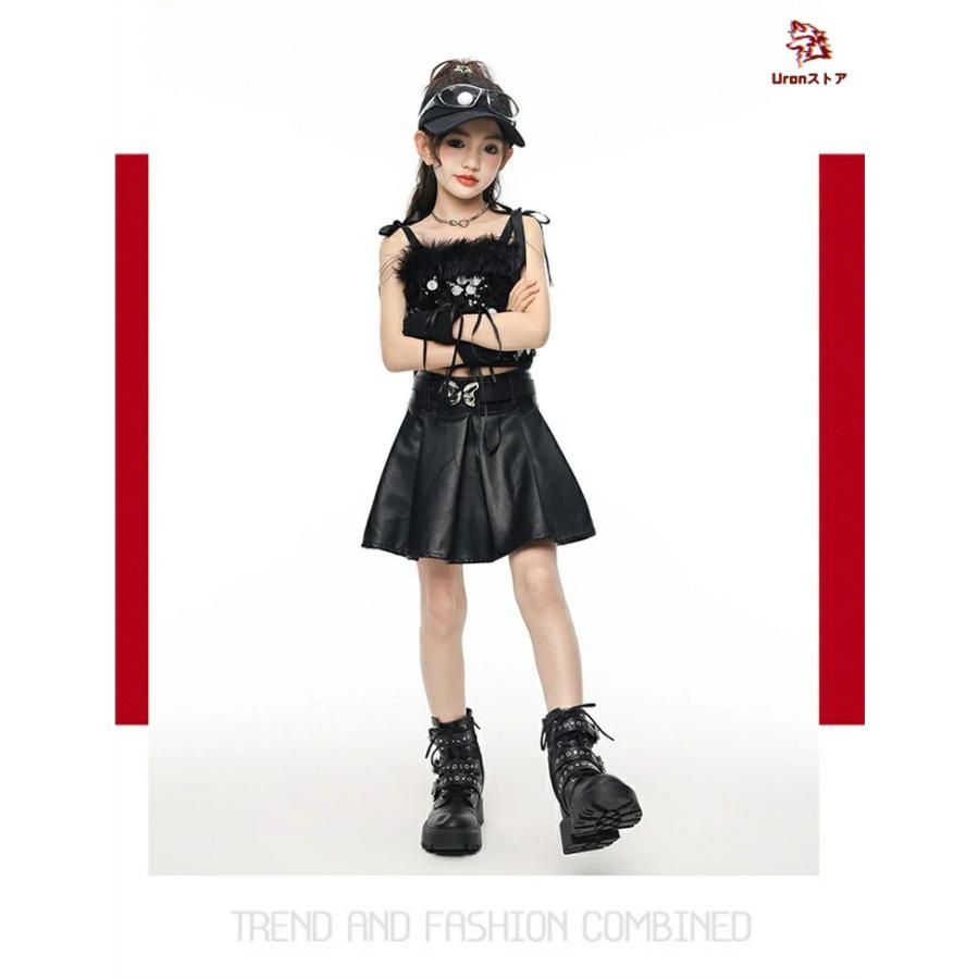 スパンコール キッズ ダンス衣装 キッズダンス キャミソール ブラック