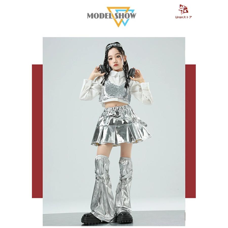 シルバー ダンス衣装 女の子 ジャズ スパンコール キャミソール キッズ