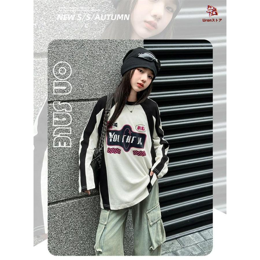 韓国子供服 tシャツ 長袖 女の子 ゲームシャツ 可愛い 白黒 ダンス衣装