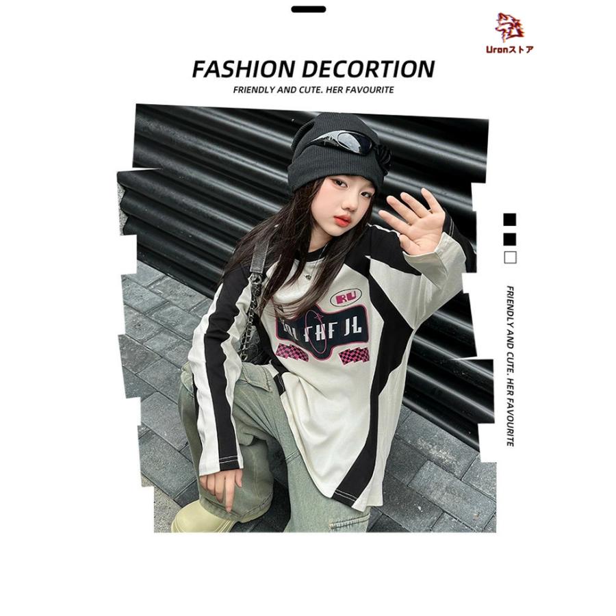 韓国子供服 tシャツ 長袖 女の子 ゲームシャツ 可愛い 白黒 ダンス衣装