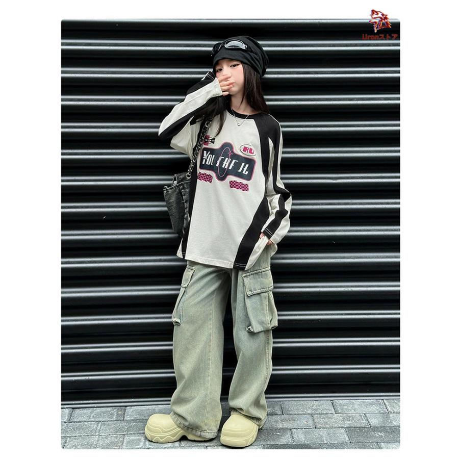 韓国子供服 tシャツ 長袖 女の子 ゲームシャツ 可愛い 白黒 ダンス衣装