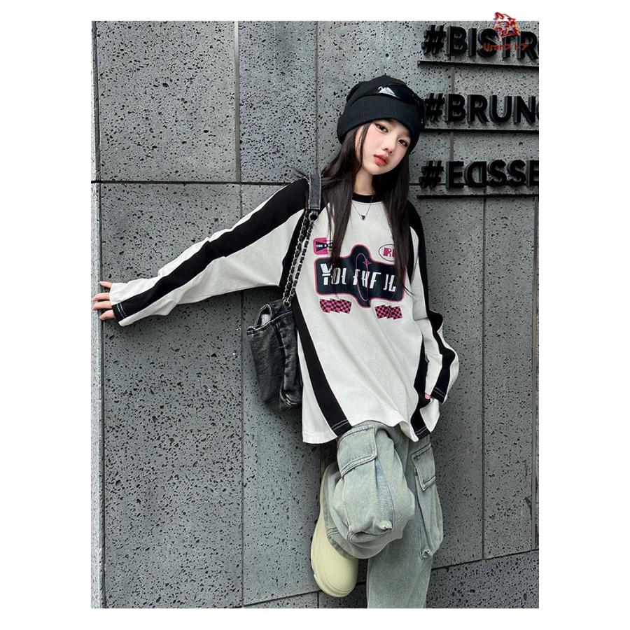 韓国子供服 tシャツ 長袖 女の子 ゲームシャツ 可愛い 白黒 ダンス衣装