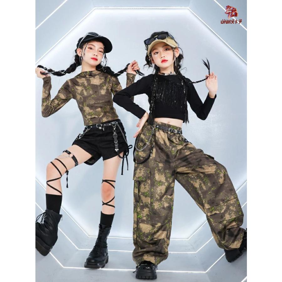 迷彩 子供服 キッズ ダンス ダンス衣装 女の子 迷彩パンツ 迷彩