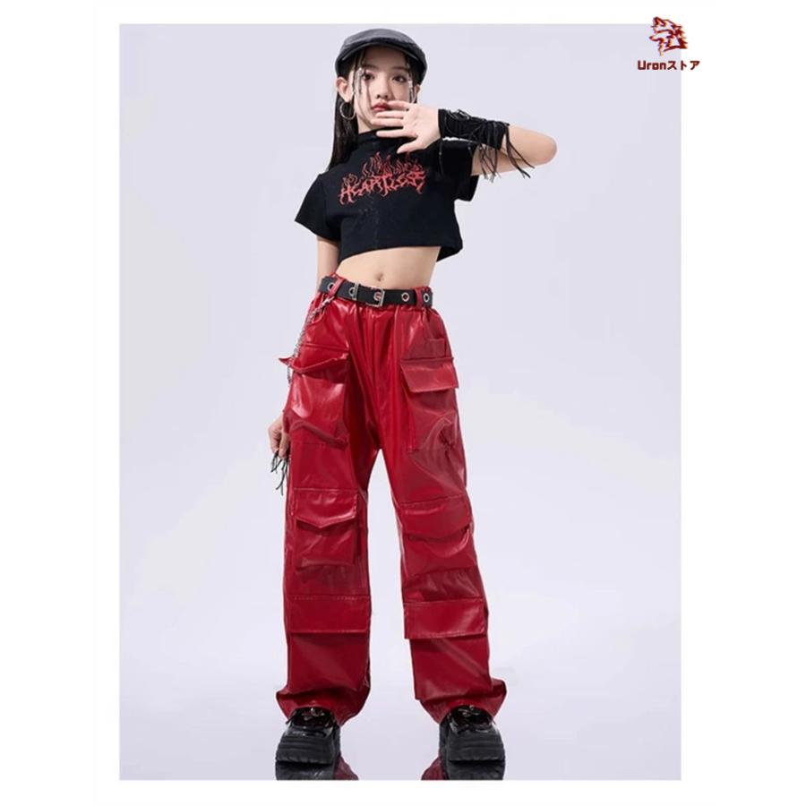 ブラック レッド キッズダンス ダンス衣装 ヒップホップ 女の子 黒