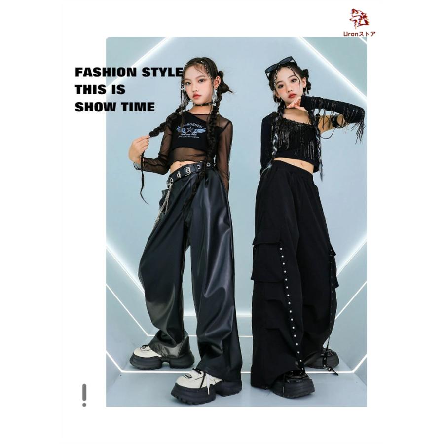 ブラック モノトーン キッズダンス ダンス衣装 ヒップホップ 女の子 片