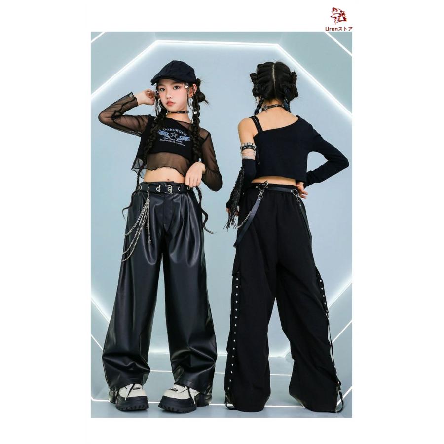 ブラック モノトーン キッズダンス ダンス衣装 ヒップホップ 女の子 片