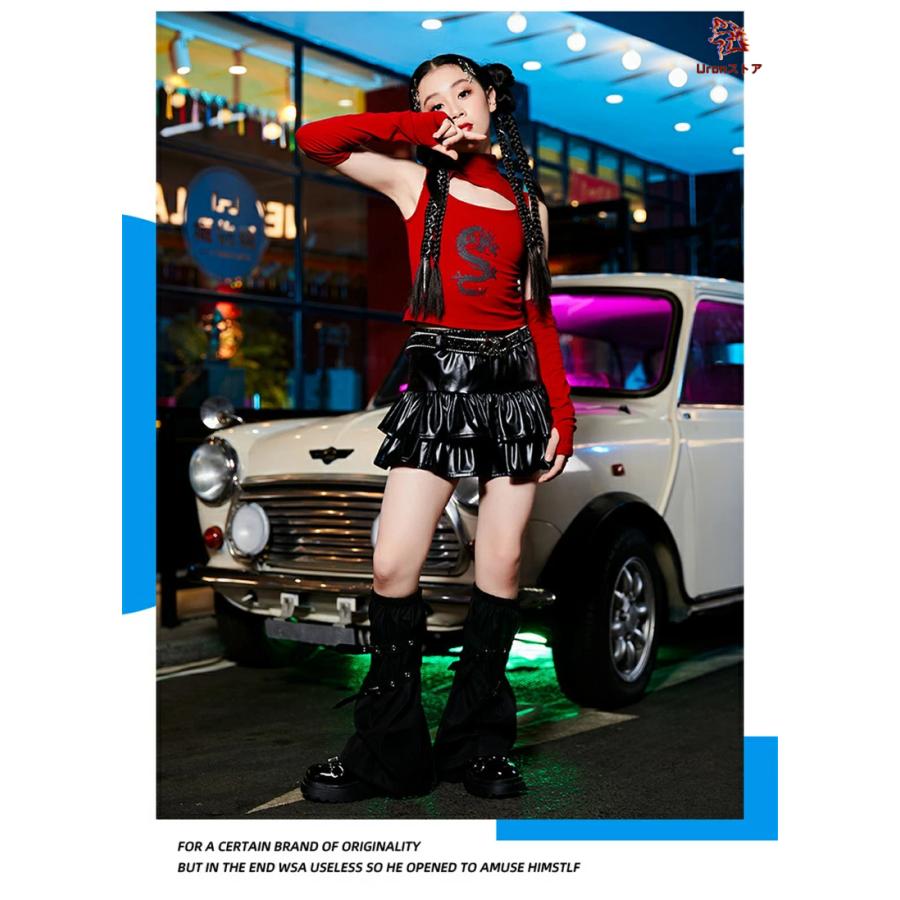ガールズ ダンス衣装 ジャズ 赤 黒 トップス 龍柄 女の子 ヒップホップ