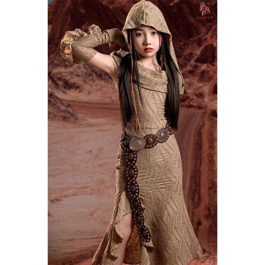 ヒップホップ 黄土色 カーキー マキシ 廃土風 フリル フード付き