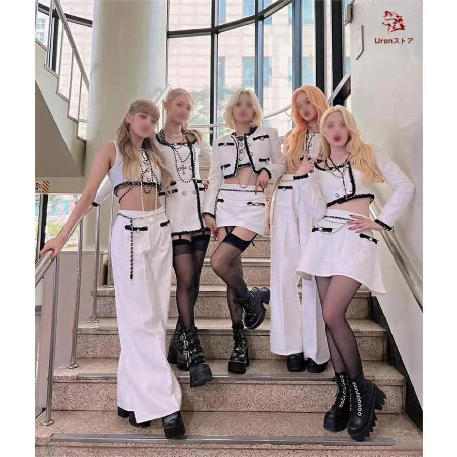 韓国 白 ダンス衣装 レディース セットアップ jazz ダンス 演出服 アイドル衣装 大人 グループ k-pop ヘソ出し スカート パンツ 長袖 袖なし チアガール ヒップ