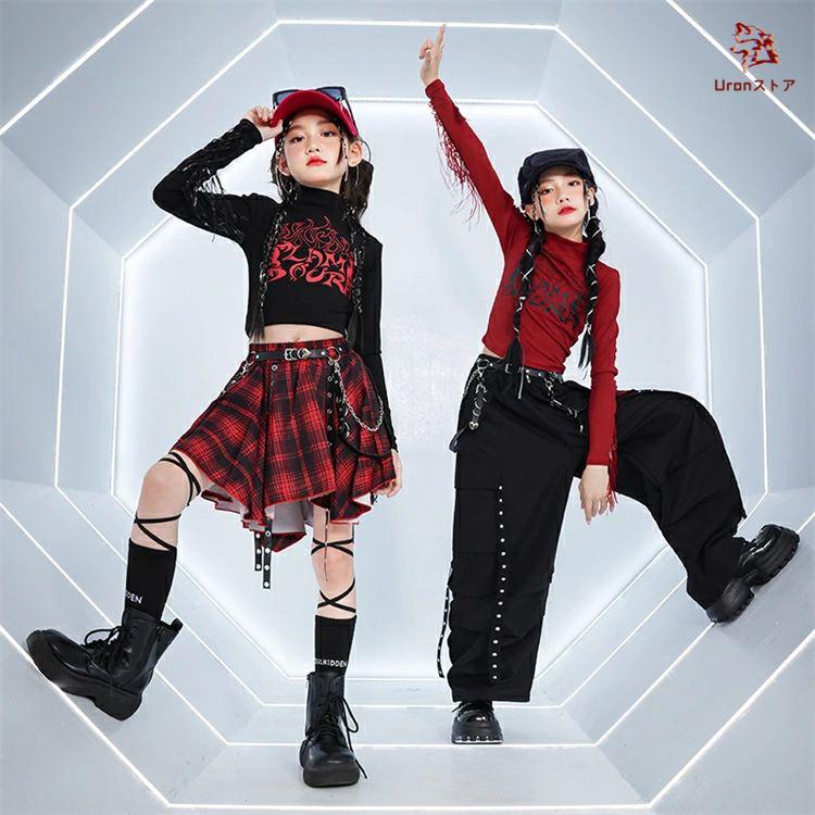 ヒップホップ 黒 赤 ブラック ワインレッド チェック柄 タッセル