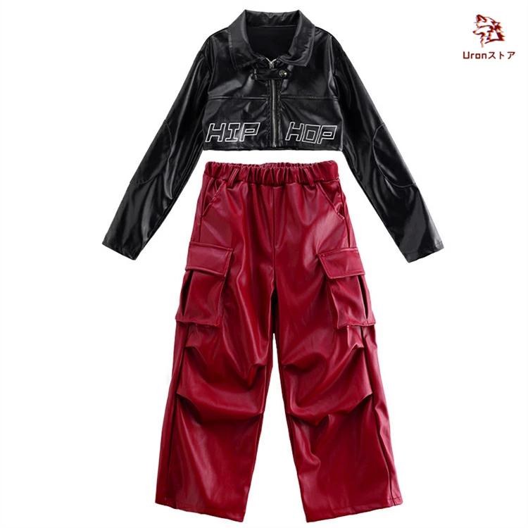 キッズ ヘソ出し チア ダンス衣装 セットアップ 女の子 ジャケット 黒