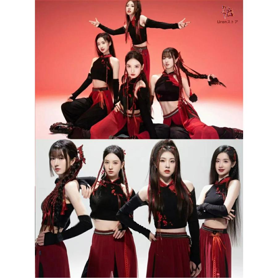 赤 黒 中華風 ダンス衣装 大人 セットアップ レディース k-pop へそ