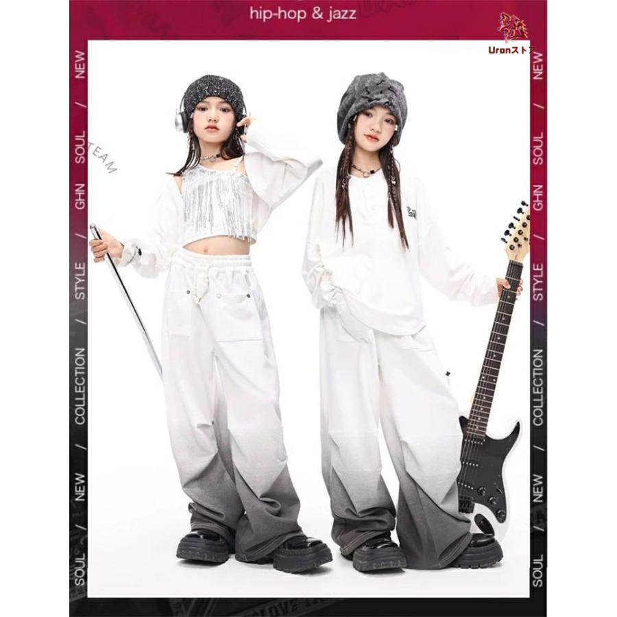 ガールズ トップス パンツ キッズダンス衣装 セットアップ 白 ヒップ