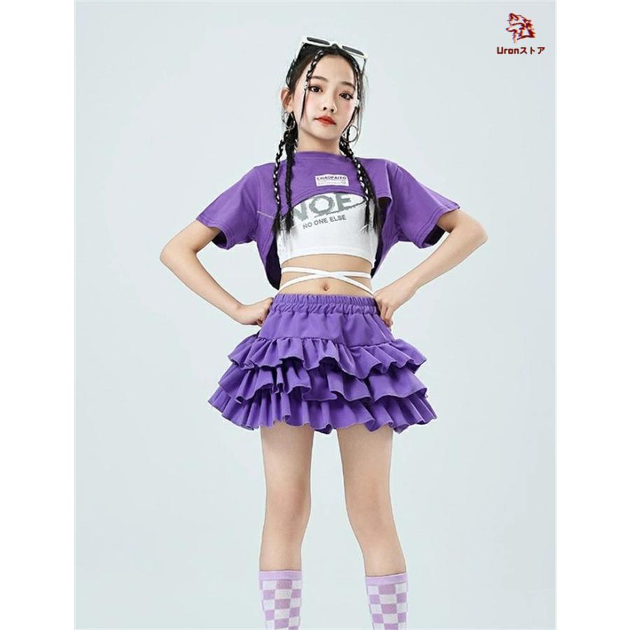 キッズダンス ステージ衣装 白 紫 ホワイト パープル デザイン ダンス