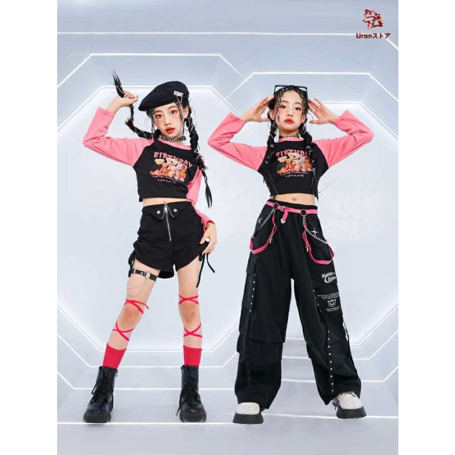 ステージ衣装 黒 ピンク ショーツ パンツ ダンス衣装 キッズダンス