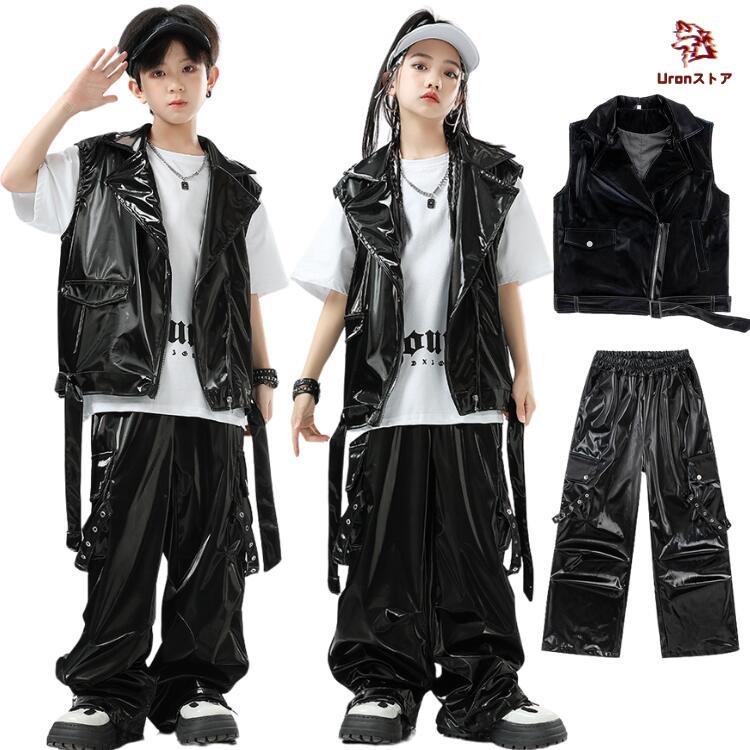 黒 ベスト レザー 上下セット ダンス衣装 アイドル風 団体服 応援団