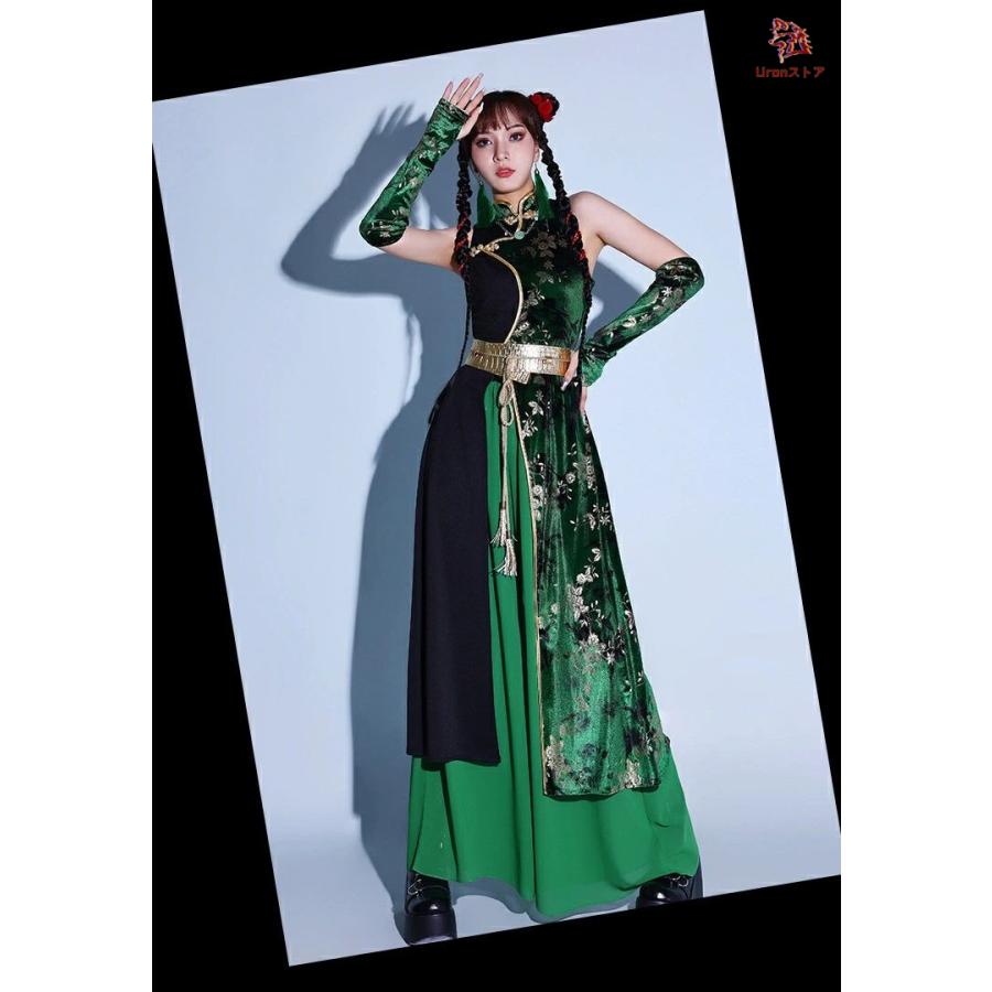 中国風 緑 花柄 ダンス衣装 かっこいい セットアップ 大人 レディース