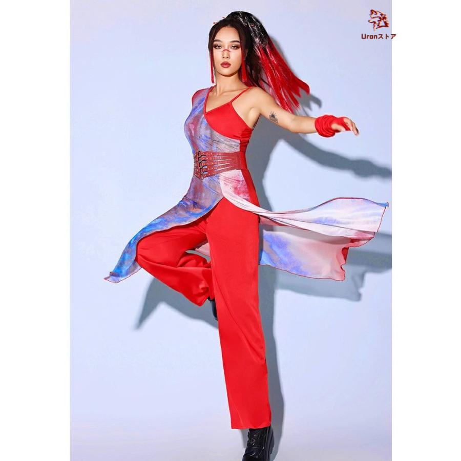 赤 青 タイダイ柄 レディース ダンス衣装 セットアップ チャイナ風