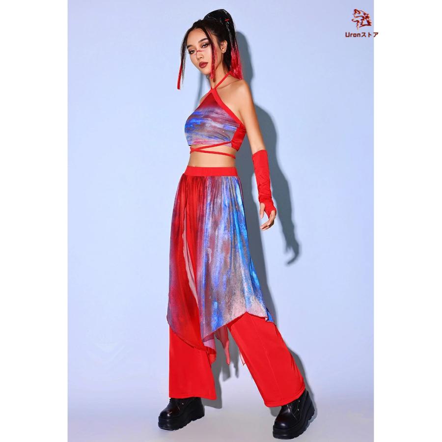 赤 青 タイダイ柄 レディース ダンス衣装 セットアップ チャイナ風
