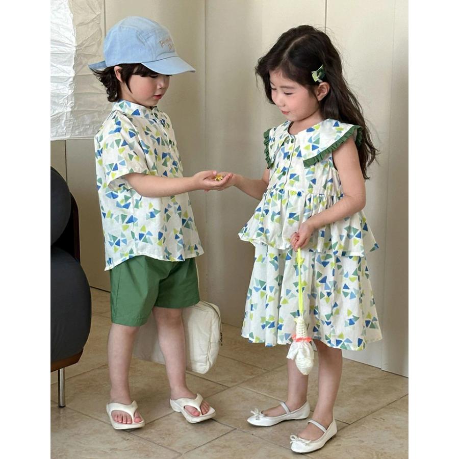 兄妹 お揃い 子供服 セットアップ ワンピース シャツ ハーフパンツ