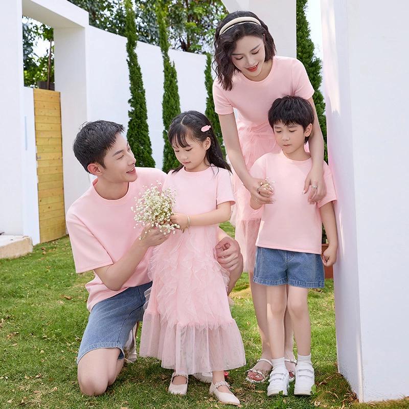 親子 ピンクtシャツ 夏服 レース ワンピース ピンク デニム 半ズボン