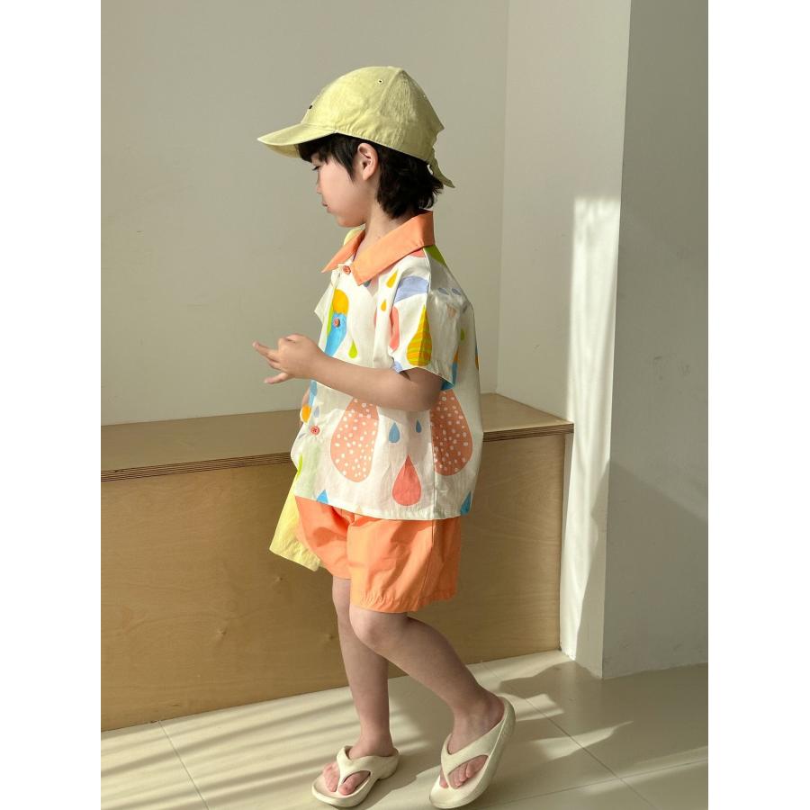 兄妹 お揃い 子供服 ワンピース オレンジ シャツ ハーフパンツ 可愛い