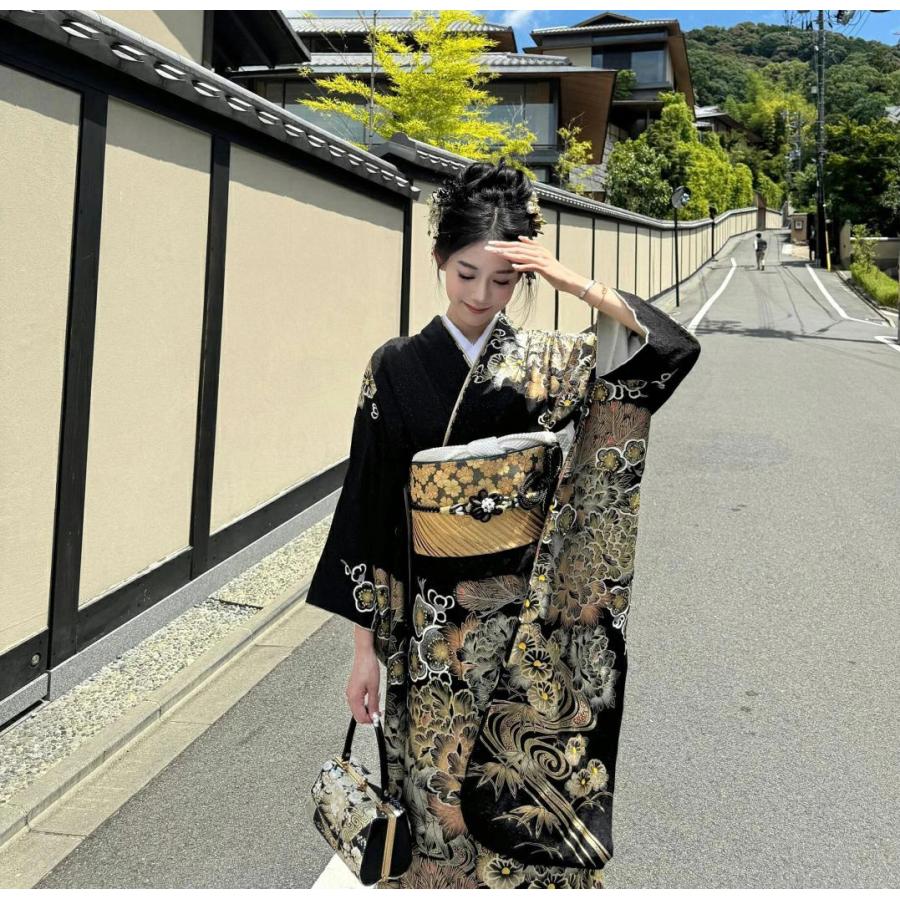 浴衣 黒 レディース セット 女性 ゆかた 高校生 大人っぽい ブラック