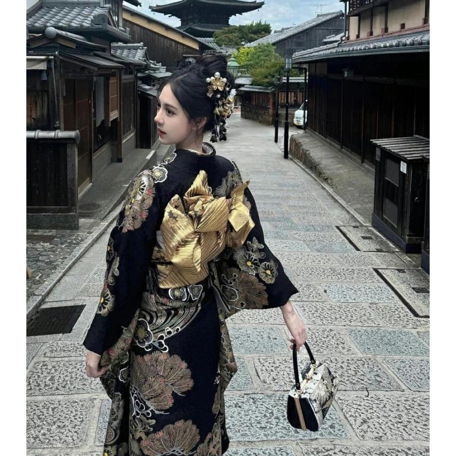 浴衣 黒 レディース セット 女性 ゆかた 高校生 大人っぽい ブラック